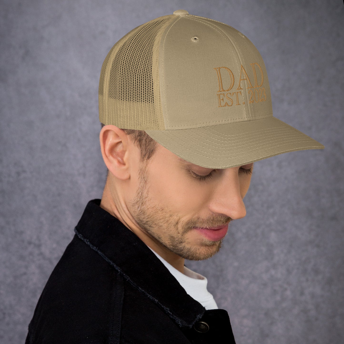 Dad Est 2023 Established Hat Cap Embroidered Gold Mesh Back Adjustable