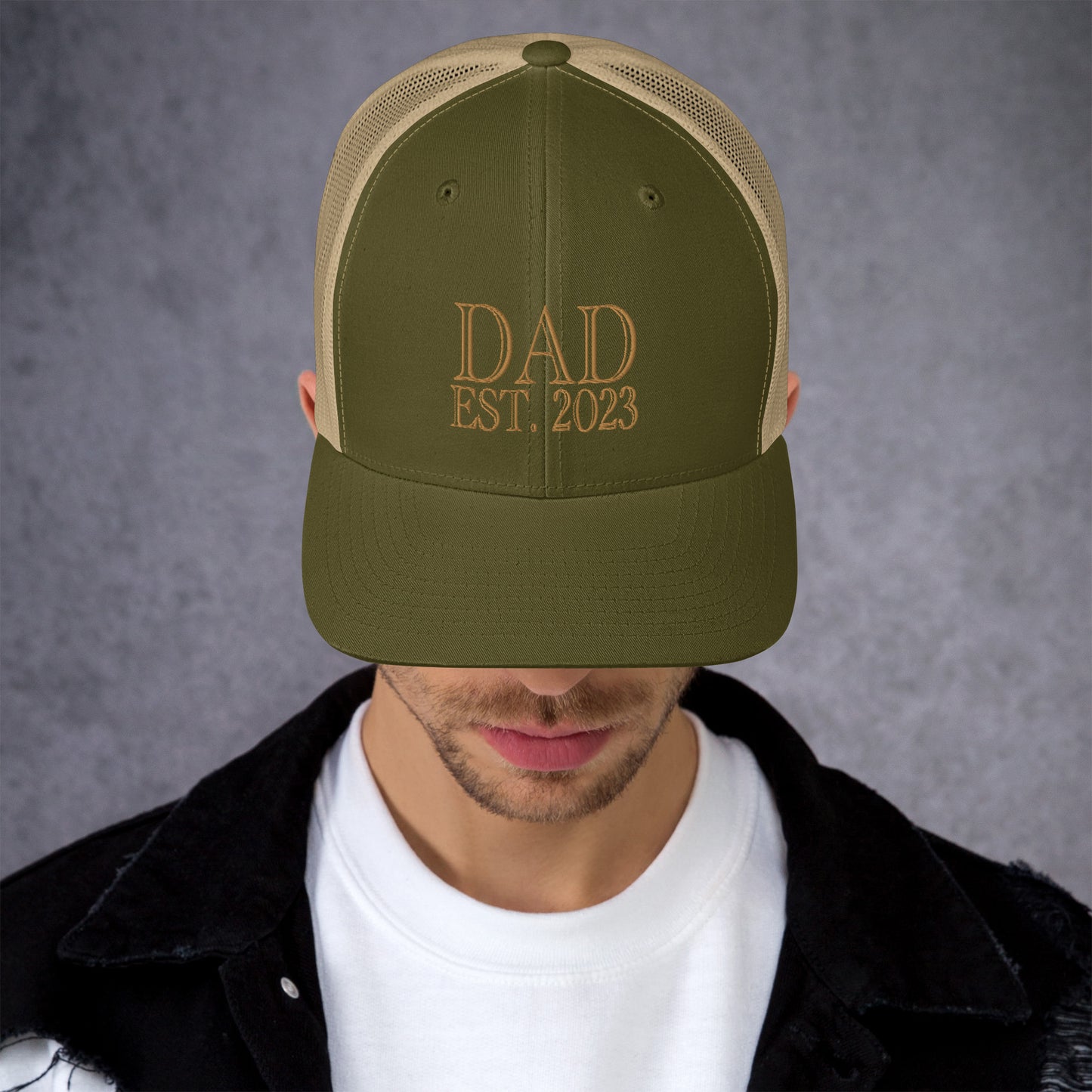 Dad Est 2023 Established Hat Cap Embroidered Gold Mesh Back Adjustable