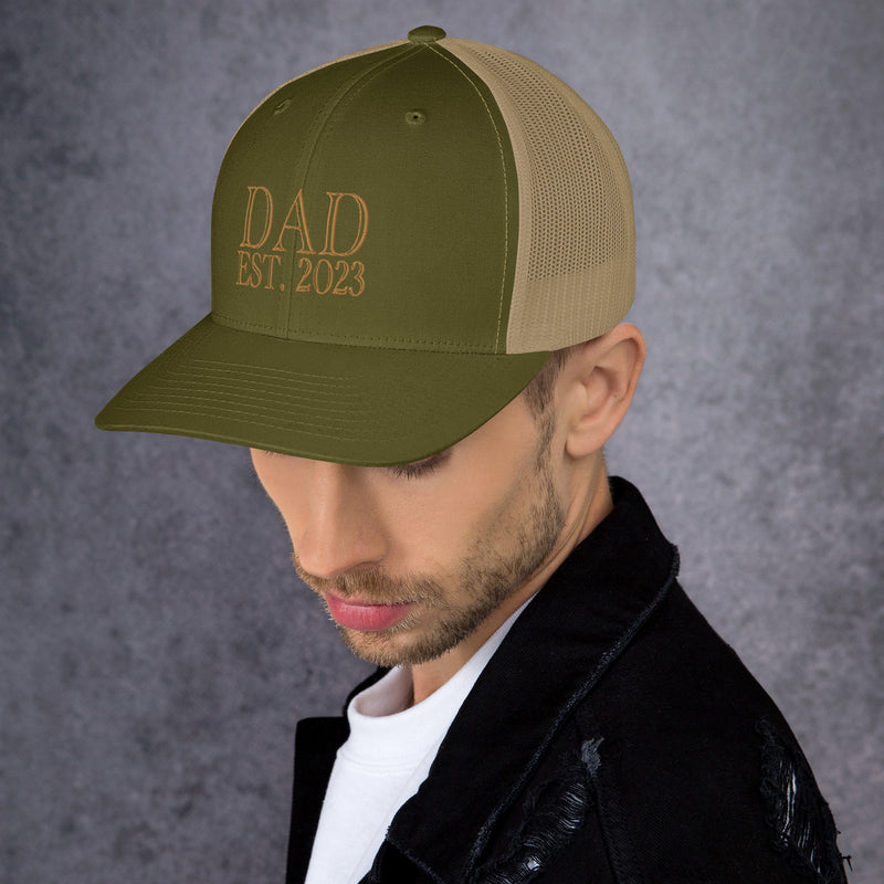 Dad Est 2023 Established Hat Cap Embroidered Gold Mesh Back Adjustable