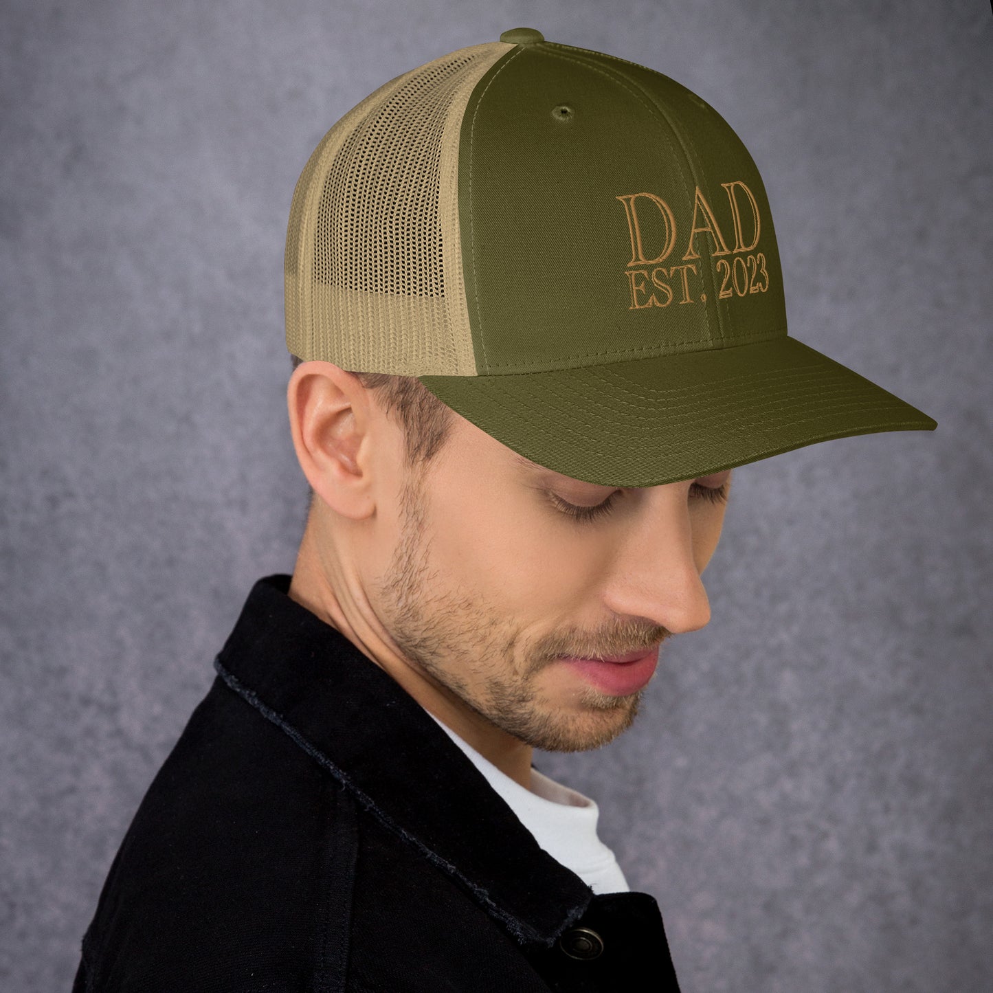 Dad Est 2023 Established Hat Cap Embroidered Gold Mesh Back Adjustable