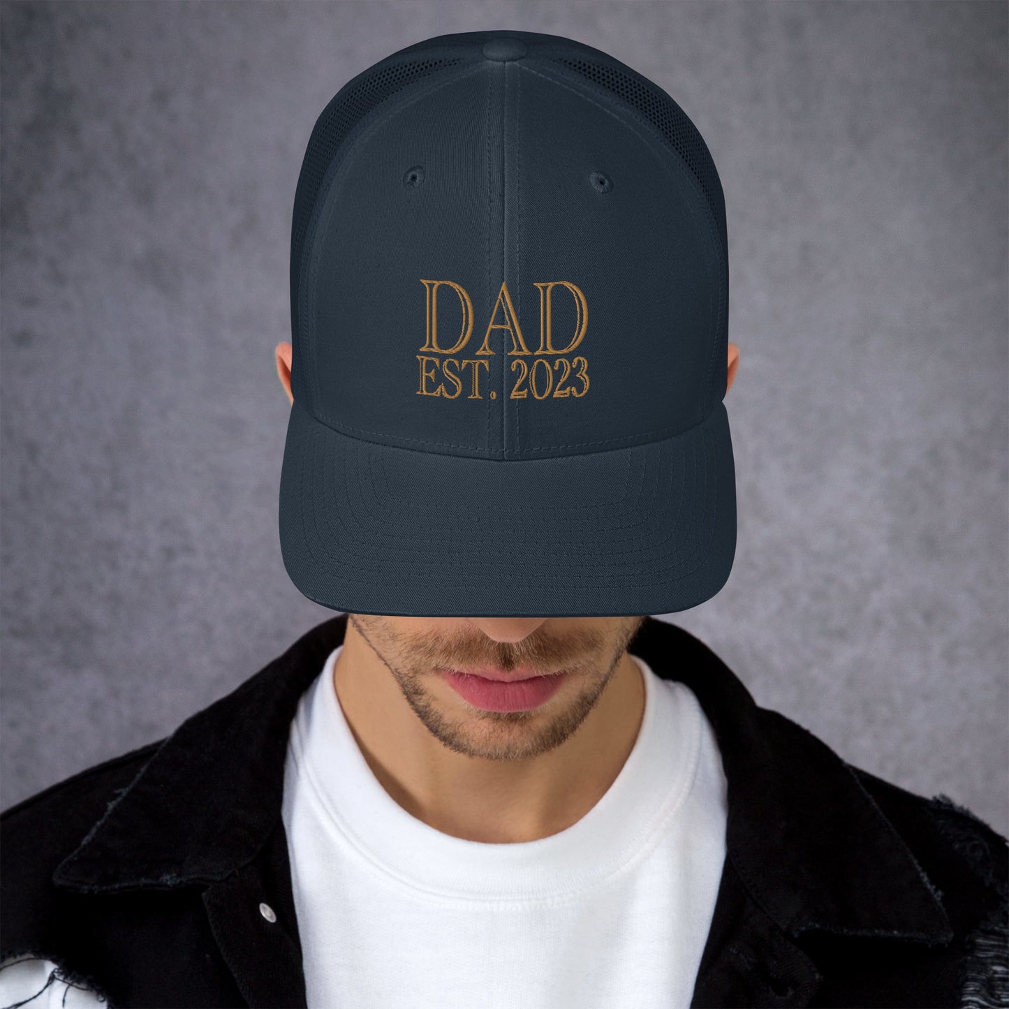 Dad Est 2023 Established Hat Cap Embroidered Gold Mesh Back Adjustable
