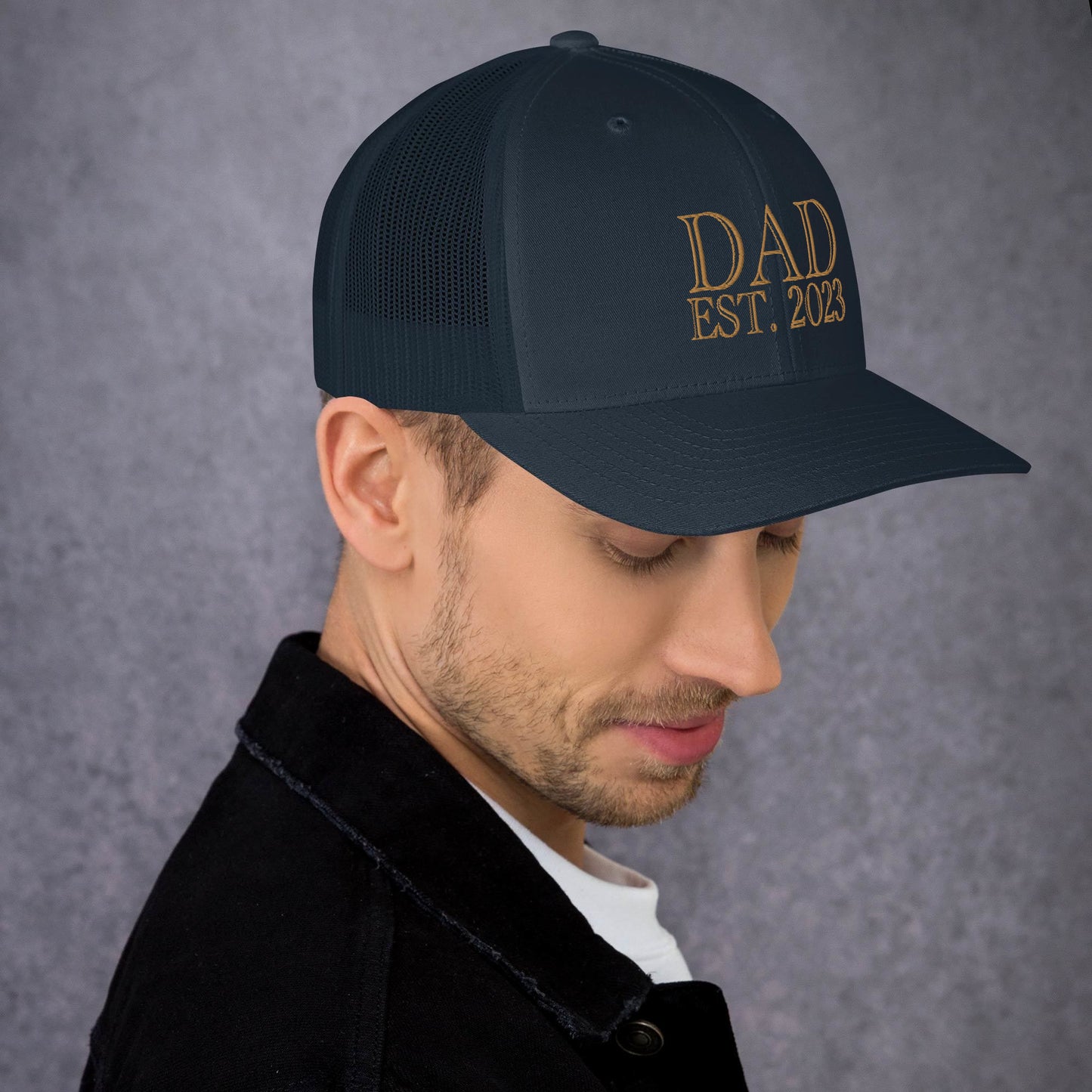 Dad Est 2023 Established Hat Cap Embroidered Gold Mesh Back Adjustable