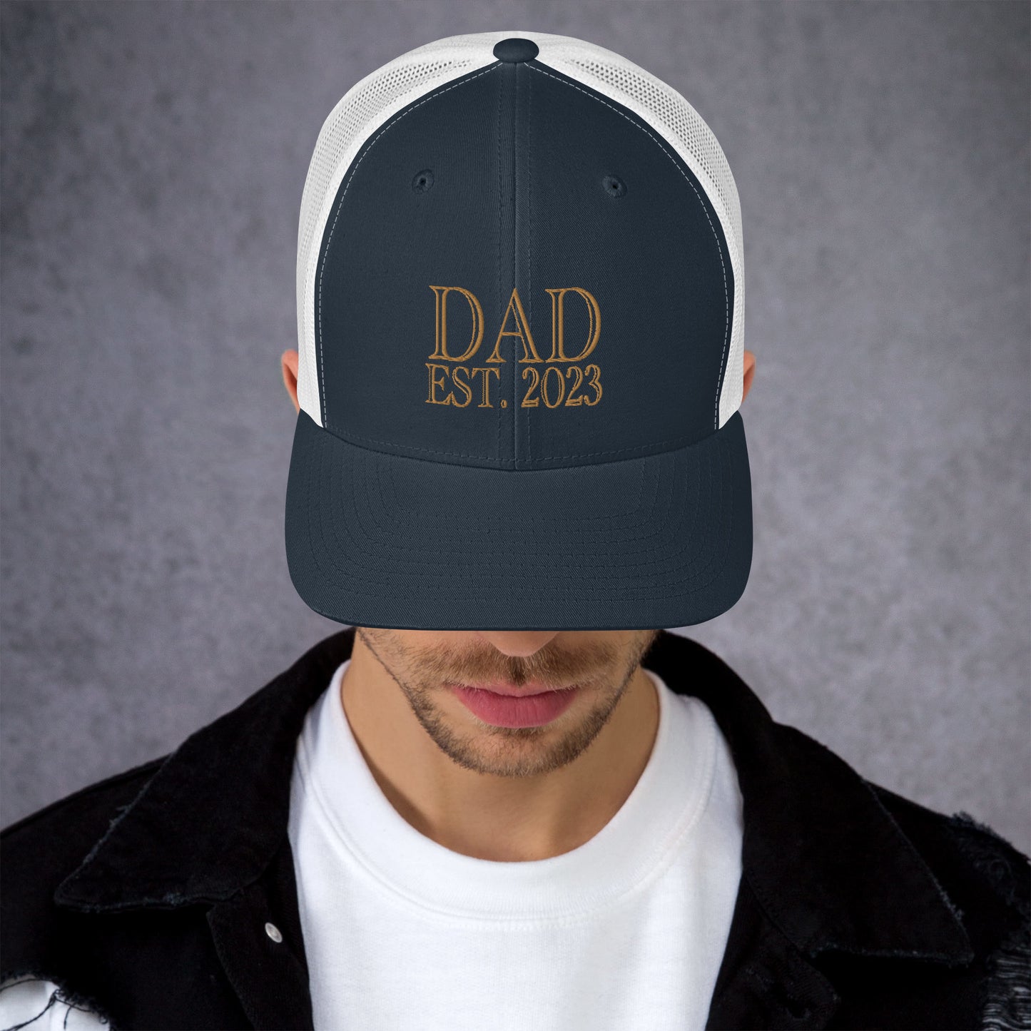 Dad Est 2023 Established Hat Cap Embroidered Gold Mesh Back Adjustable