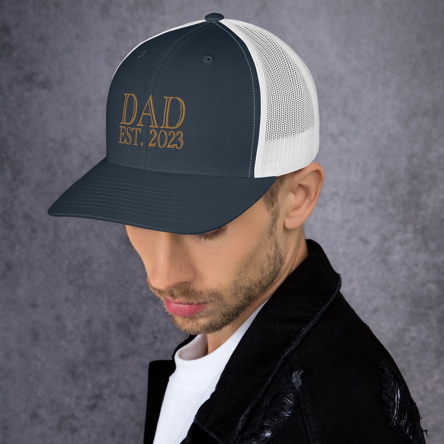 Dad Est 2023 Established Hat Cap Embroidered Gold Mesh Back Adjustable