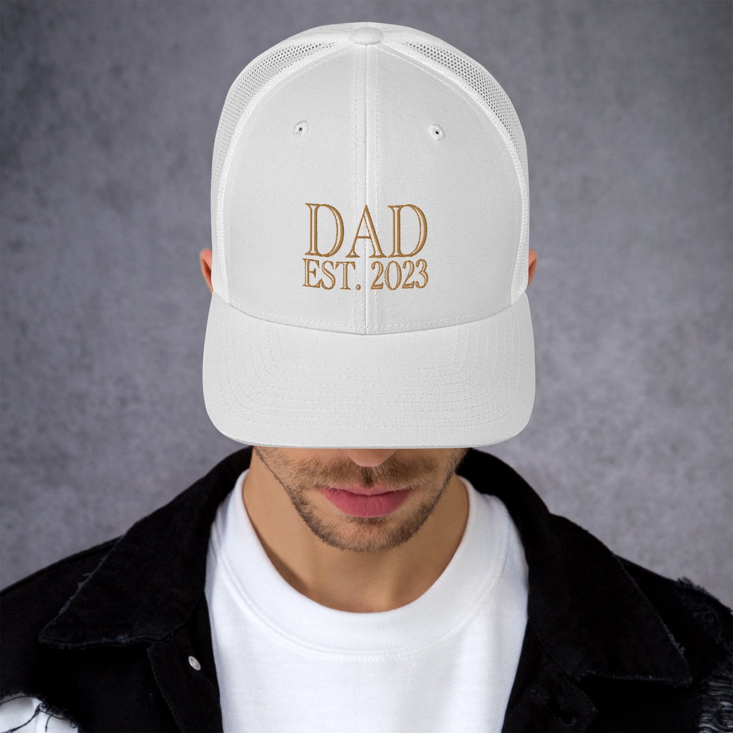 Dad Est 2023 Established Hat Cap Embroidered Gold Mesh Back Adjustable
