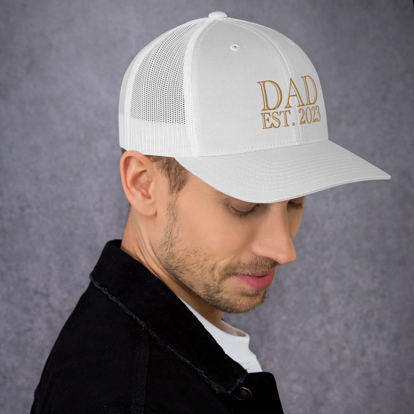 Dad Est 2023 Established Hat Cap Embroidered Gold Mesh Back Adjustable