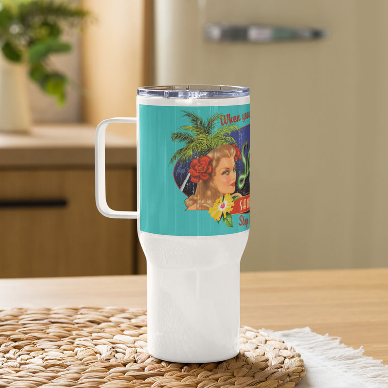 Salty Sally's Flip Flop Shop 25 Ounce Travel Mug with Handle