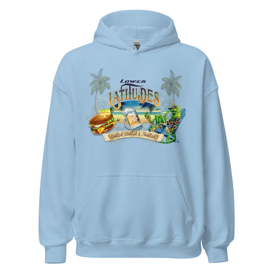 Exclusive Grill Chill Thrill Lower Latitudes Cheeseburger Beer Beach Hoodie Jimmy Buffett Shirts Gifts