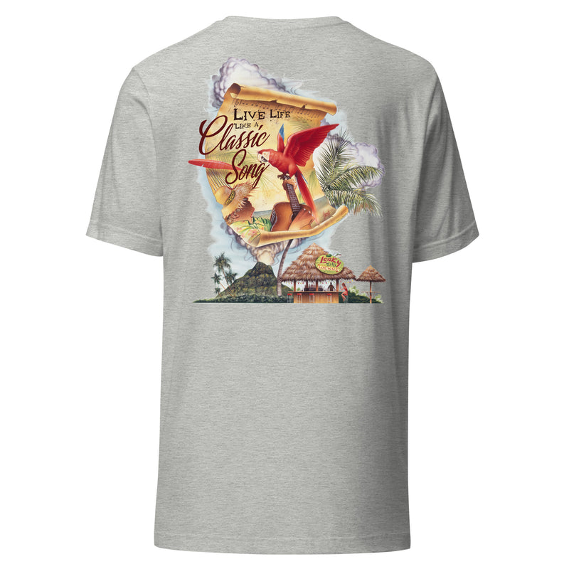 Unisex Mens Cut Live Life Like A Classic Song Beach Beach T-Shirt Back Print w/Logo