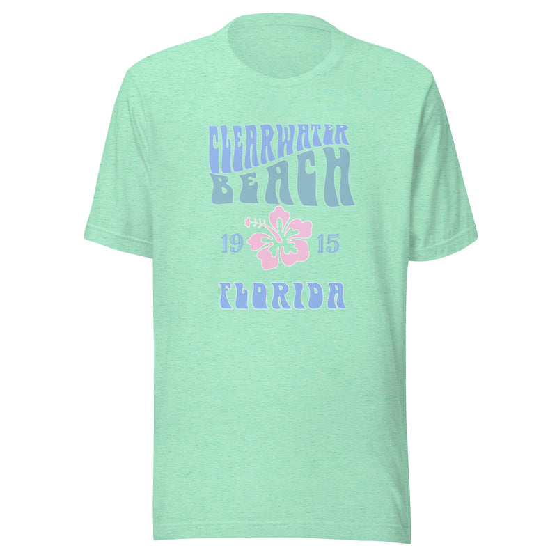 Unisex Adult Clearwater Beach T-Shirt Vintage Retro Look Hibiscus Mens Womens tshirts tees beach shop