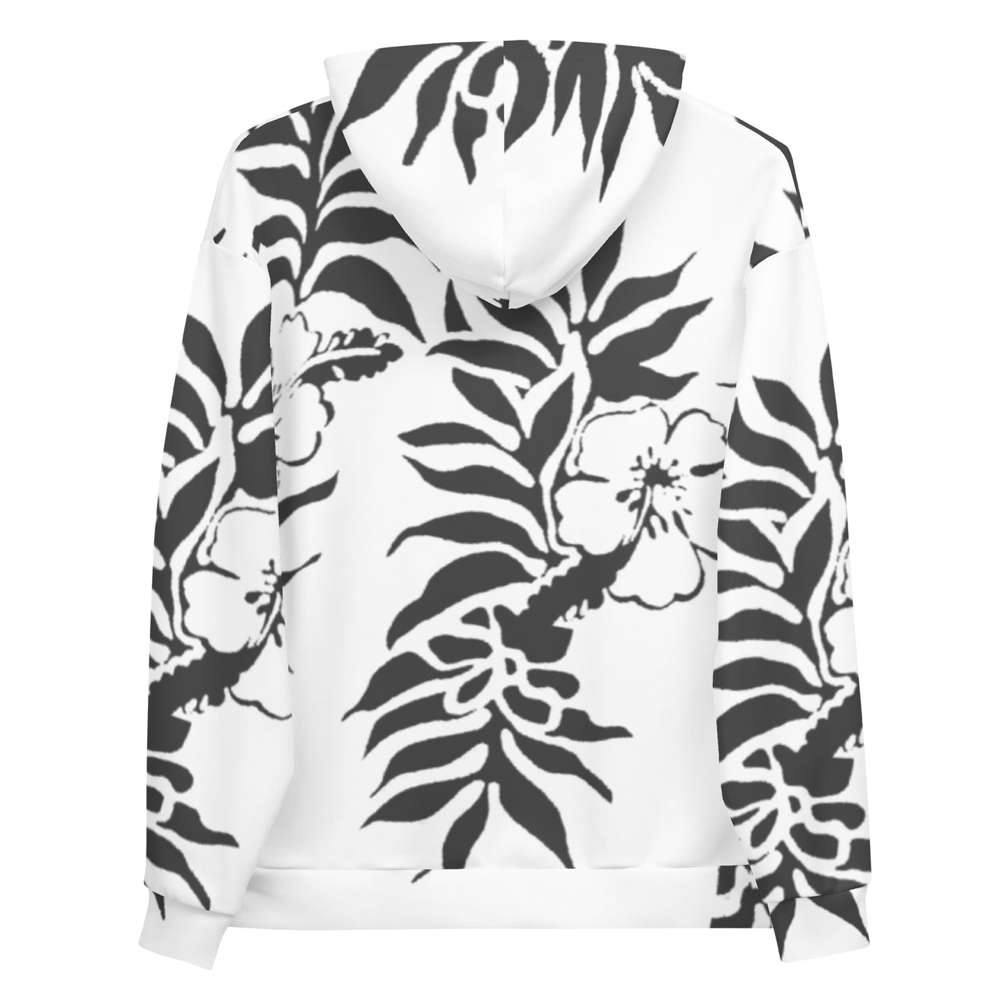 Unisex Floral Faded Black Hibiscus Tropical Beach Fleece Hawaiian Hoodie