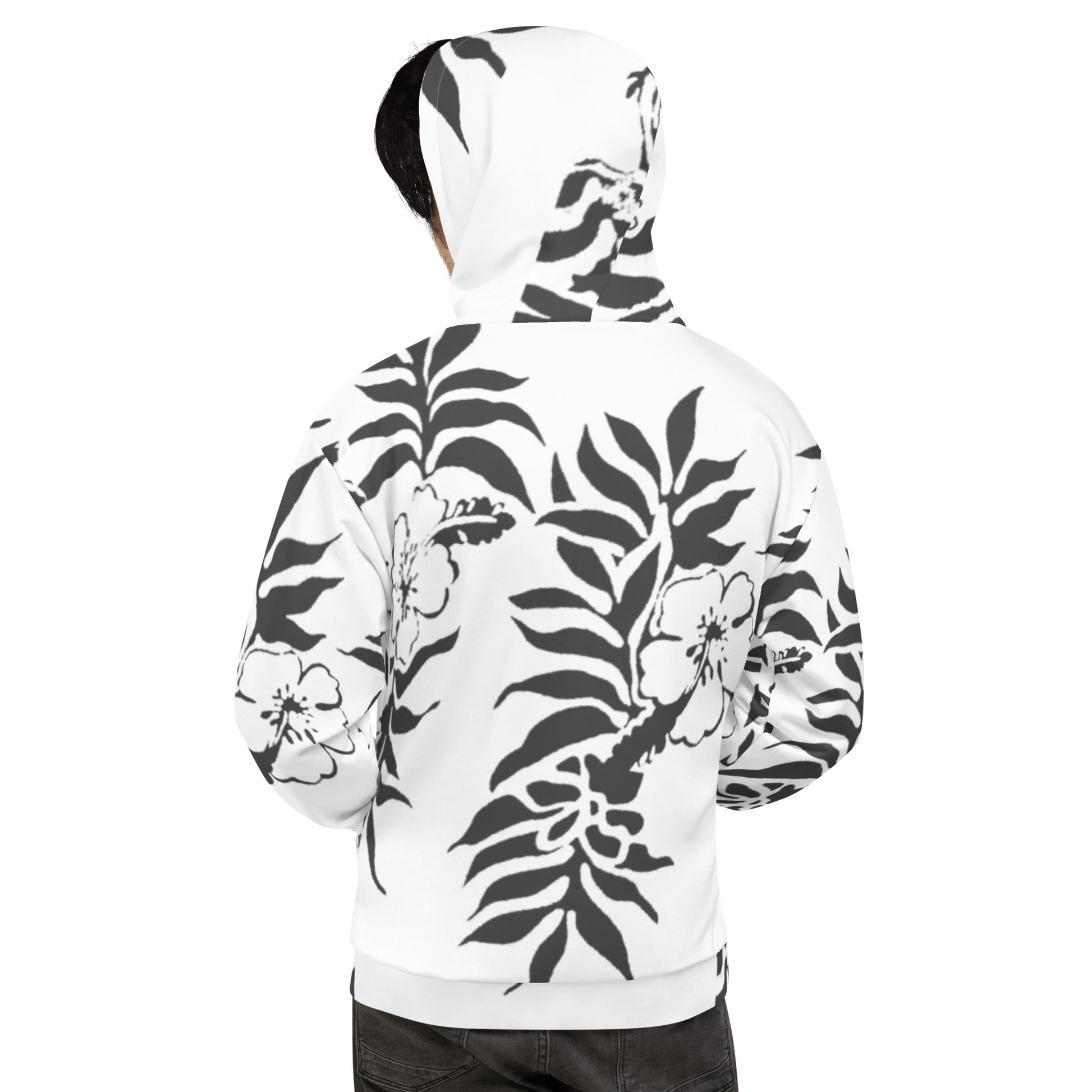 Unisex Floral Faded Black Hibiscus Tropical Beach Fleece Hawaiian Hoodie