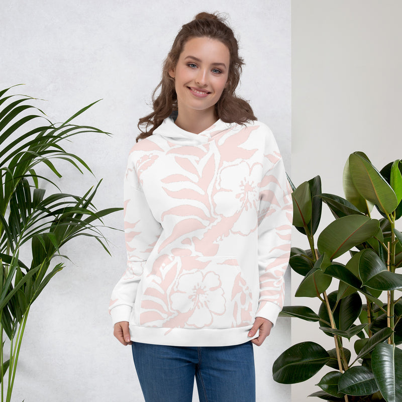 Unisex Light Pink Hibiscus Printed Hawaiian Fleece Hoodie Womens gifts for her tropical beach hoodie sweatshirts