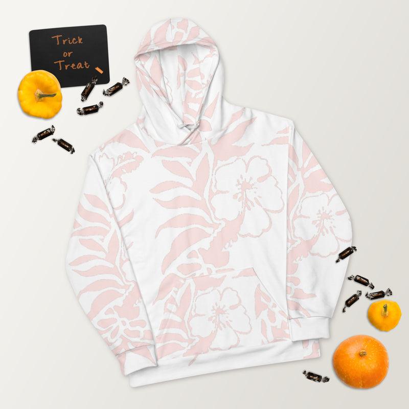Unisex Light Pink Hibiscus Printed Hawaiian Fleece Hoodie Womens gifts for her tropical beach hoodie sweatshirts