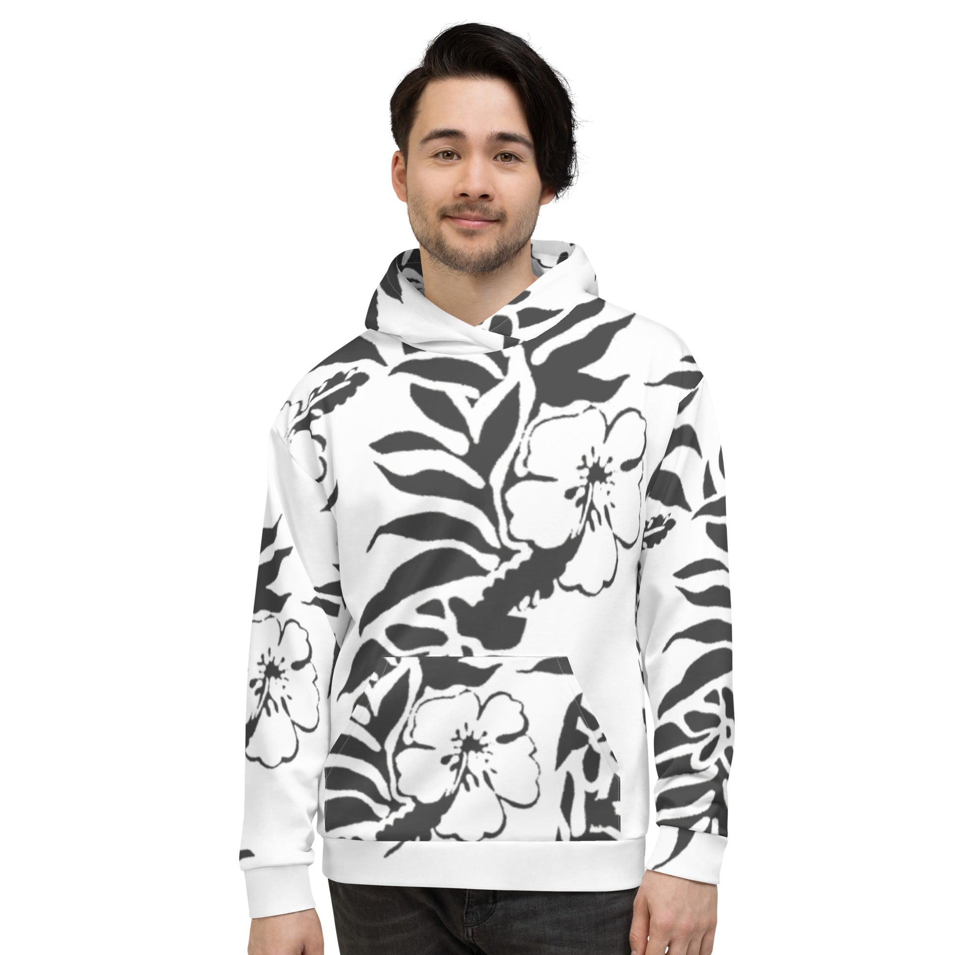 Unisex Floral Faded Black Hibiscus Tropical Beach Fleece Hawaiian Hoodie