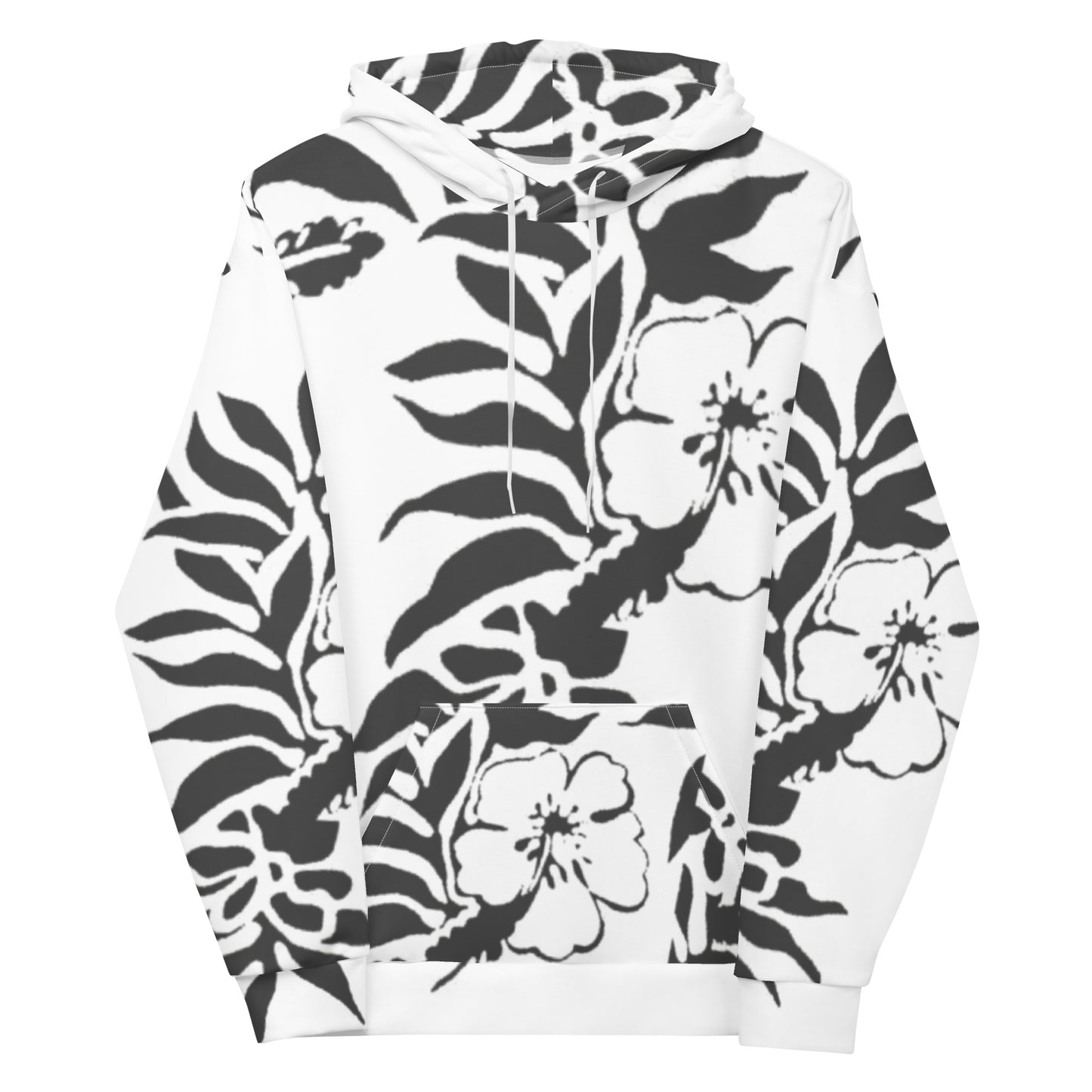 Unisex Floral Faded Black Hibiscus Tropical Beach Fleece Hawaiian Hoodie