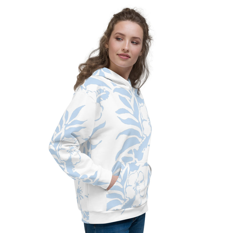 Floral Hibiscus Carolina Blue Fleece Hawaiian Pullover Beach Hoodie Tropical Island Gifts for Him and herFloral Hibiscus Carolina Blue Fleece Hawaiian Pullover Beach Hoodie Tropical Island Gifts for Him and her