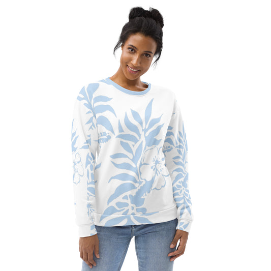 Unisex Floral Hibiscus Carolina Blue Hawaiian Pullover Beach Sweatshirt