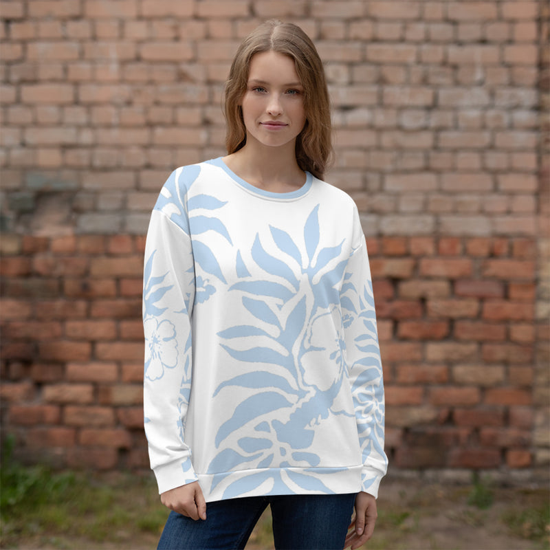 Unisex Floral Hibiscus Carolina Blue Hawaiian Pullover Beach Sweatshirt