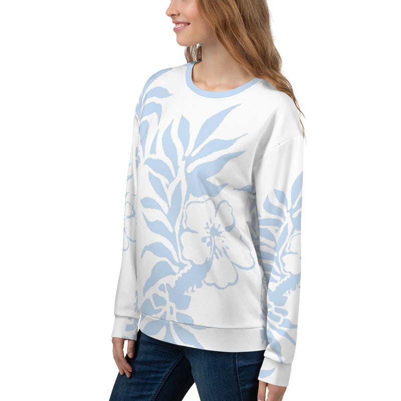 Unisex Floral Hibiscus Carolina Blue Hawaiian Pullover Beach Sweatshirt