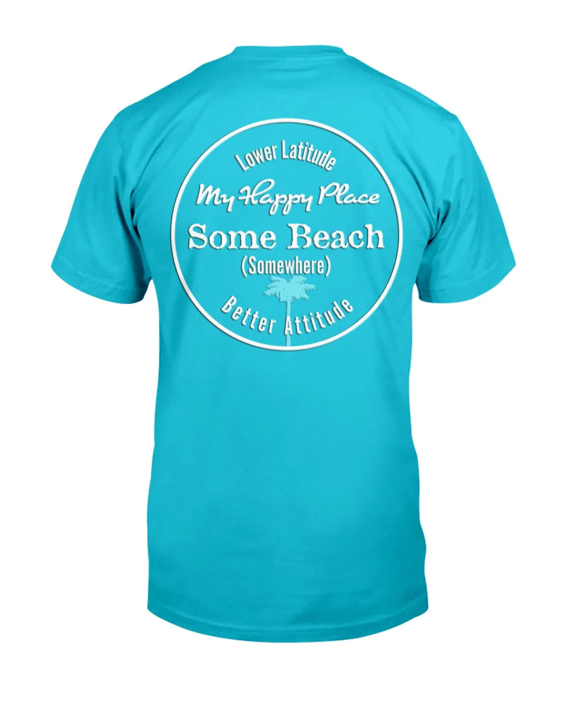 Men's Premium SoftSpun Garment Dyed Cotton Some Beach Somewhere T-Shirt Lagoon Blue Tropical Tees Beach Shirts Palm Tree My Happy Place