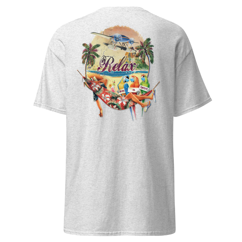 Hang In There Relax Hammock Social Distancing Parrots Beach T-Shirt Jimmy Buffett Tropical Tees Parrothead Gifts Mens Beach T-Shirts
