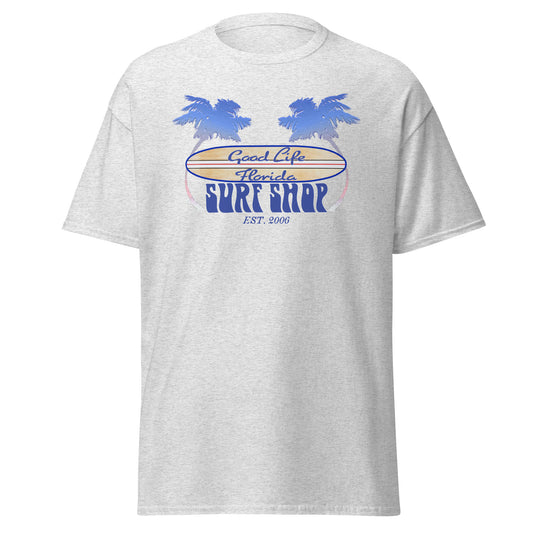 Men's Good Life Florida Surf Shop Tee Shirt Patriotic Palms Red White & Blue Palm Tree July 4th longboard tshirts