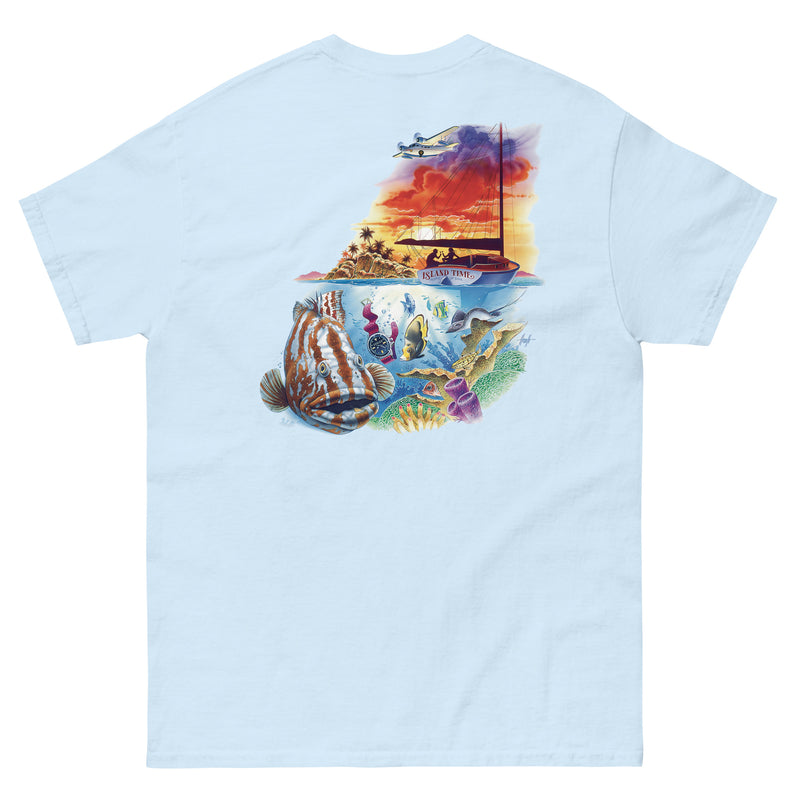 Mens Classic Island Time Grouper Sailboat T-Shirt Short Sleeve