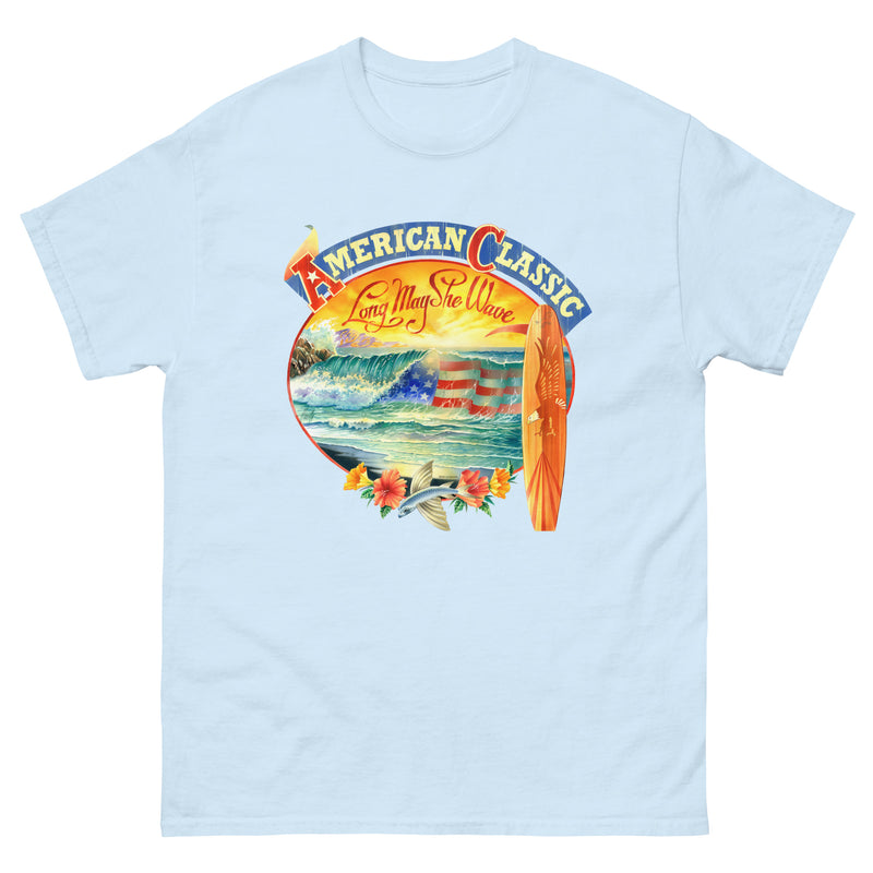 Men's Patriotic American Classic USA Surfing T-Shirt Front Print USA Beach Ocean