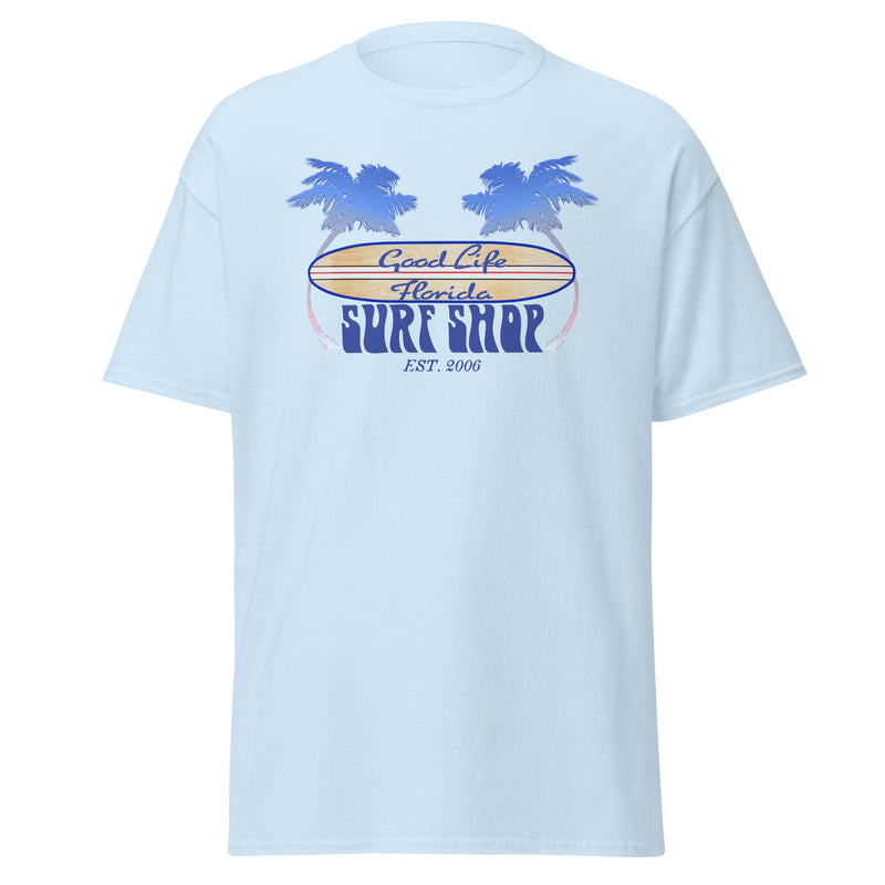 Men's Good Life Florida Surf Shop Tee Shirt Patriotic Palms Red White & Blue Palm Tree July 4th longboard tshirts