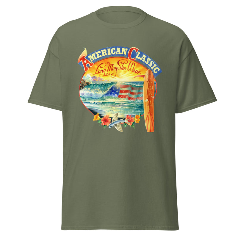 Men's Patriotic American Classic USA Surfing T-Shirt Front Print