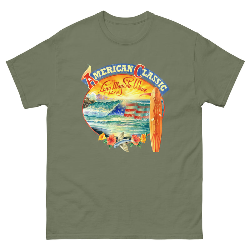 Men's Patriotic American Classic USA Surfing T-Shirt Front Print USA Beach Ocean