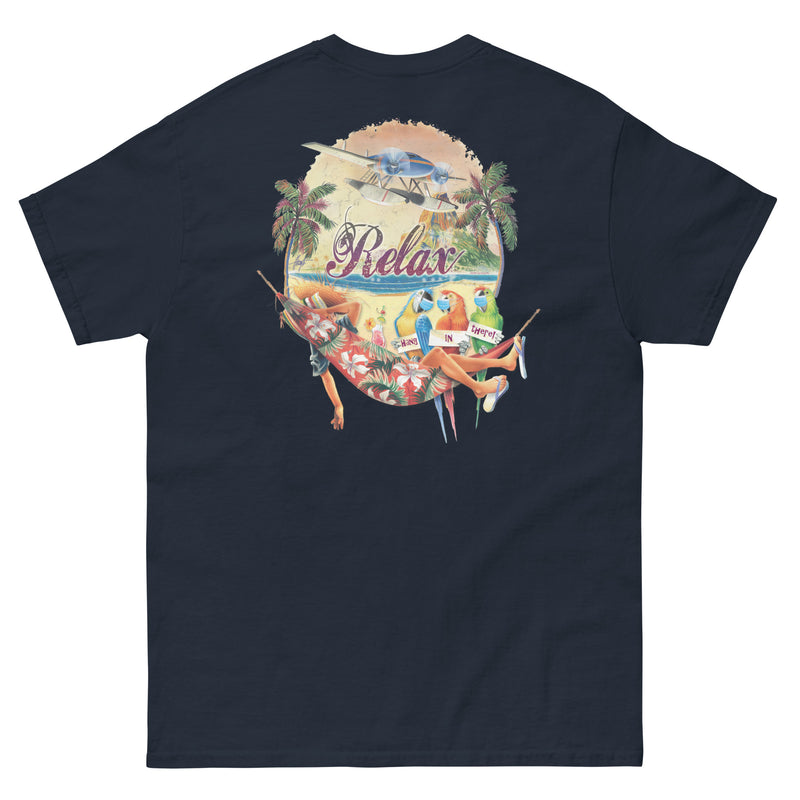 Mens Hang In There Relax Hammock Social Distancing Parrots Beach T-Shirt
