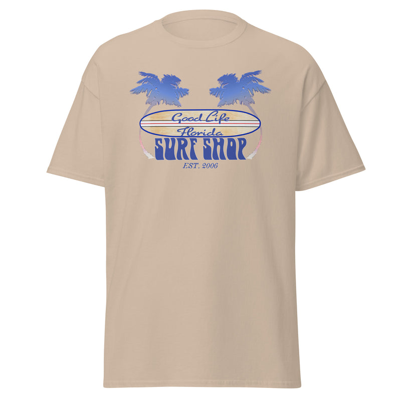 Men's Good Life Florida Surf Shop Tee Shirt Patriotic Palms Red White & Blue Palm Tree July 4th longboard tshirts