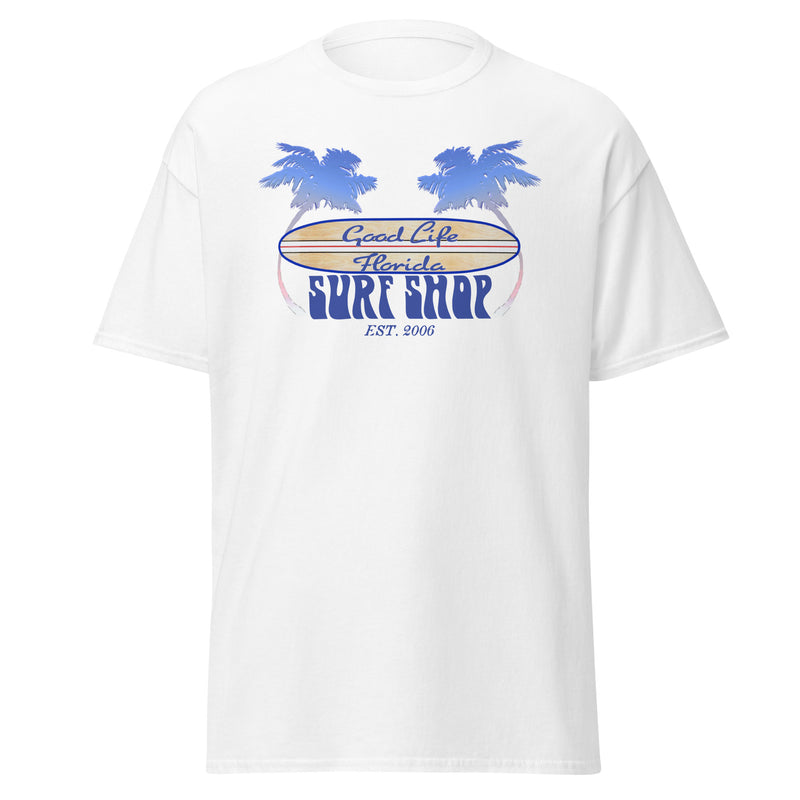 Men's Good Life Florida Surf Shop Tee Shirt Patriotic Palms Red White & Blue Palm Tree July 4th longboard tshirts