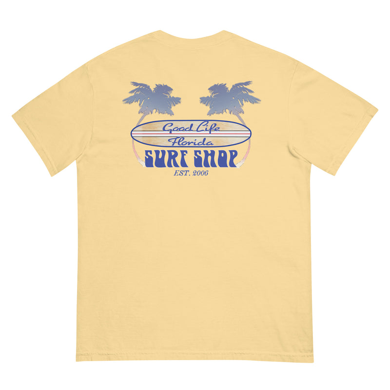 Men's Premium Ring Spun Cotton Tee Shirt Good Life Surf Shop surfing surfer tees tshirts florida beach shirts red white and blue palm trees patriotic yellow longboard surfboard