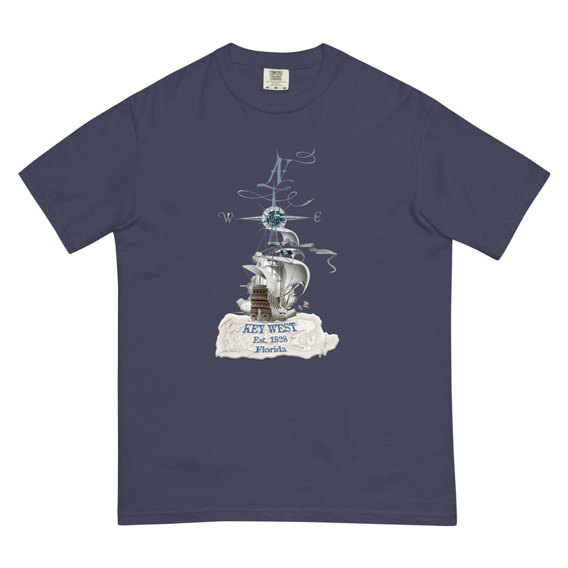Men's Premium Garment-Dyed Vintage Key West Pirate Map T-Shirt Jimmy Buffett Pirate Looks at Forty 40