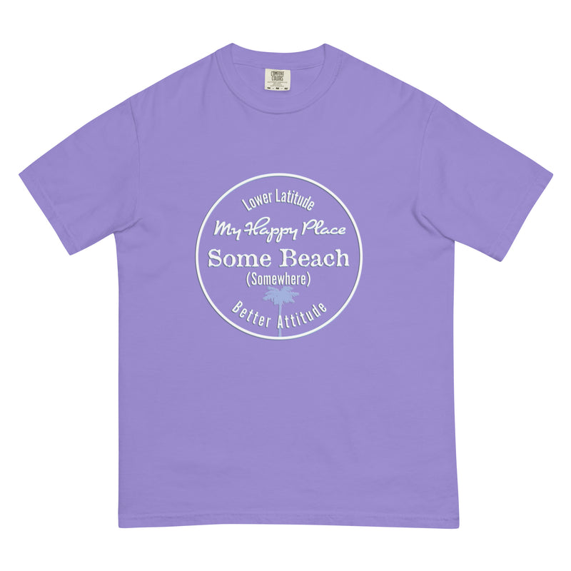 Men’s Premium SoftSpun Cotton T-Shirt Some Beach Somewhere Happy Place Yellow Jimmy Buffett Palm Tree The Beach is my Happy Place