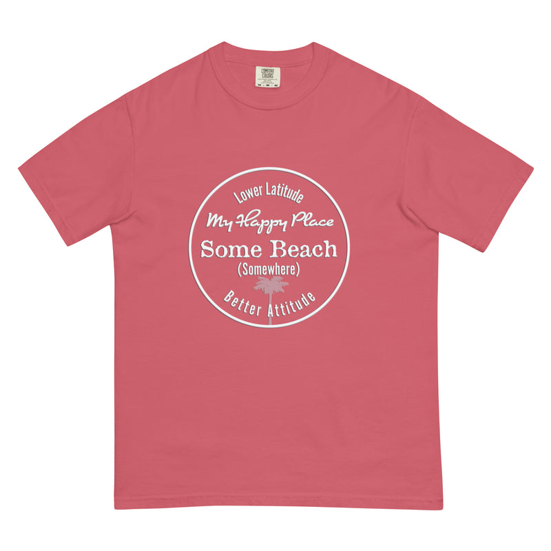 Men’s Premium SoftSpun Cotton T-Shirt Some Beach Somewhere Happy Place Yellow Jimmy Buffett Palm Tree The Beach is my Happy Place