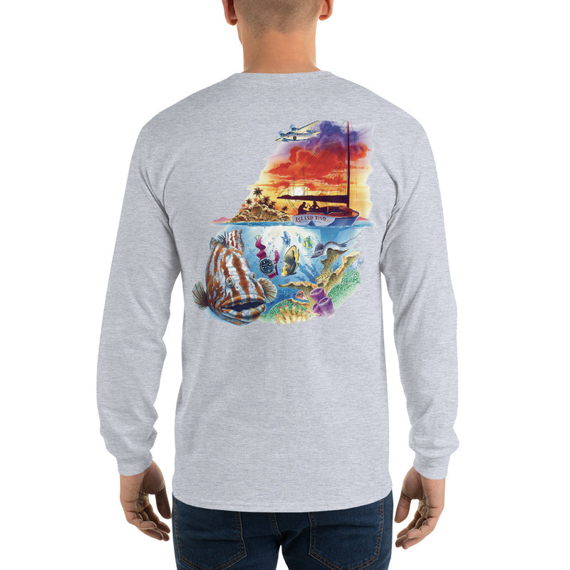 Mens Island Time Grouper Sailboat T-Shirt Long Sleeve