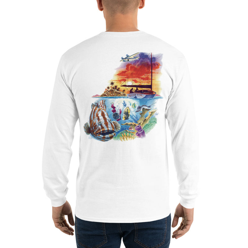 Mens Island Time Grouper Sailboat T-Shirt Long Sleeve