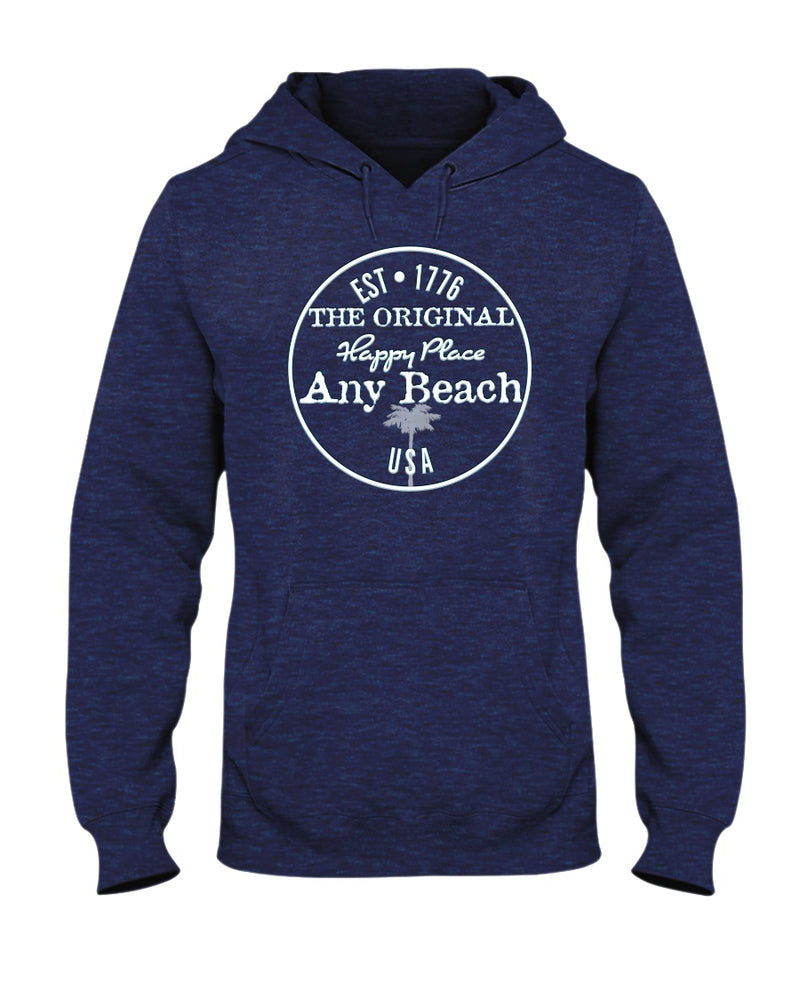 Happy Place Beach Hoodie Navy Blue Heather