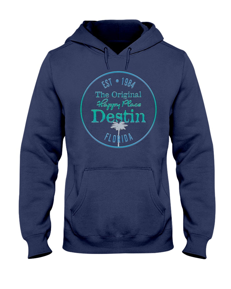 Original Destin Florida Happy Place Est 1984 Fleece Hoodie Navy Blue