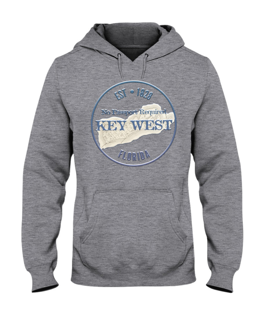 Original Key West Florida Vintage Map Est 1828 Fleece Hoodie No Passport Required grey