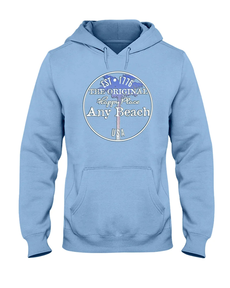 Unisex Any Beach Is My Happy Place Est 1776 Original Palm Tree Fleece Hoodie