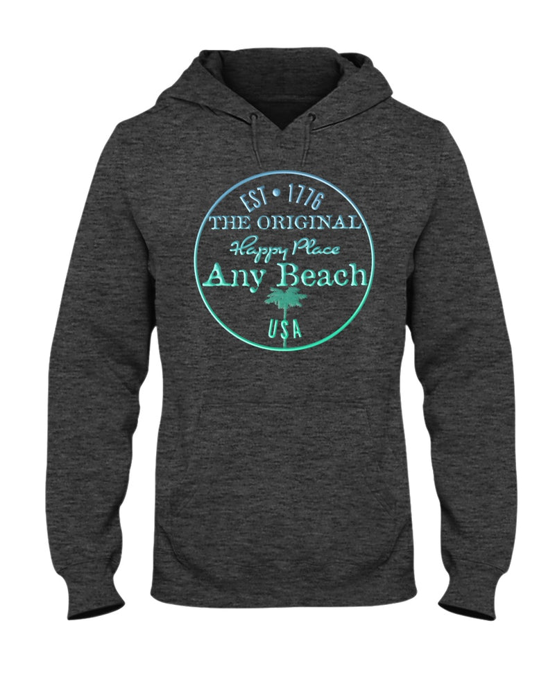 Original USA Any Beach is my happy place fleece hoodie black heather
