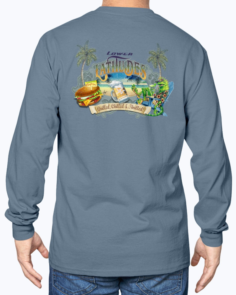 1552a33fd6ea546cf8cbb54fc01ddbb471a02c3Long Sleeve Lower Latitudes Grill Chill Thrill Cheeseburger & Beer T-shirt Jimmy Buffett Shirts36601cb27850746cf96585595