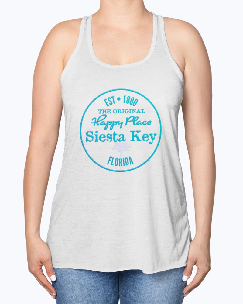 Womens Siesta Key Beach Is My Happy Place Premium Flowy Tank Top White Slub