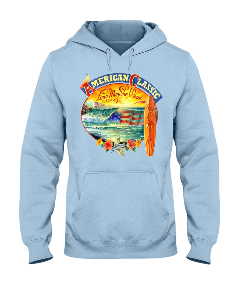 American Classic Longboard Patriotic Ocean Surfing Hoodie surfing surfer surf shop ron jon