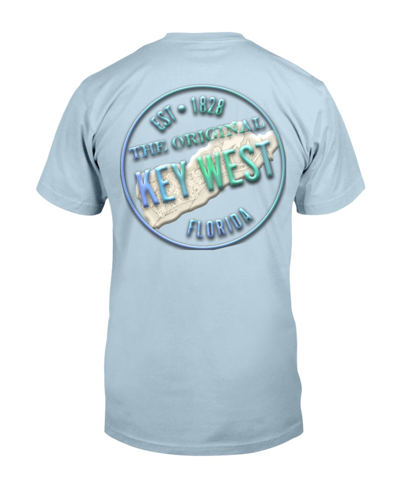 Crooked Key West Premium Ringspun T-Shirt Back Print Vintage 1828 Map Chambray Light Blue